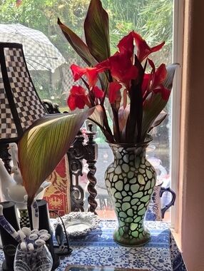 Handmade Polish Opaque Glass With Copper Laid On Top - Vase